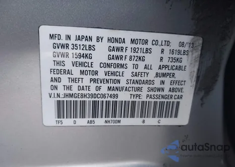2013 Honda Fit z USA, uszkodzony, nr VIN JHMGE8H39DC067499